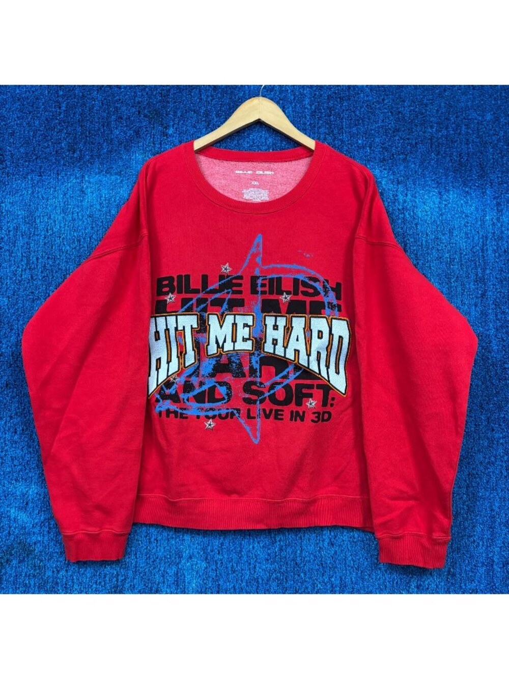 Billie Eilish Hit Me Hard And Soft Red Crewneck Sweater Size XXL